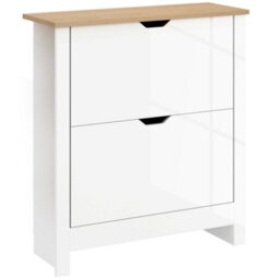 Homcom 12-Shoe Storage Cabinet 4 Shelves 2 Drawers Tabletop High Gloss White - thumbnail 2