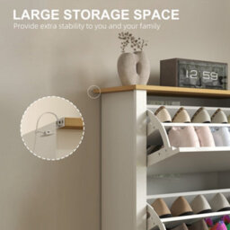 Homcom 12-Shoe Storage Cabinet 4 Shelves 2 Drawers Tabletop High Gloss White - thumbnail 7