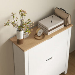 Homcom 12-Shoe Storage Cabinet 4 Shelves 2 Drawers Tabletop High Gloss White - thumbnail 8