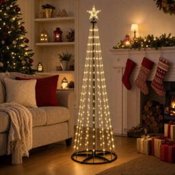 Christmas Cone Tree Decoration With Led Lights And Star Topper - thumbnail 1