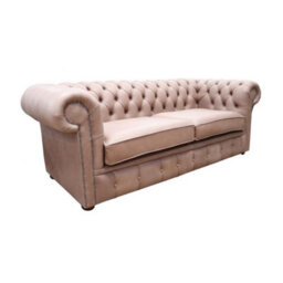 Chesterfield 3 Seater Selvaggio Beaver Brown Leather Sofa Settee In Classic Style - thumbnail 1