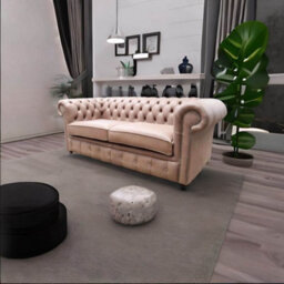 Chesterfield 3 Seater Selvaggio Beaver Brown Leather Sofa Settee In Classic Style - thumbnail 3