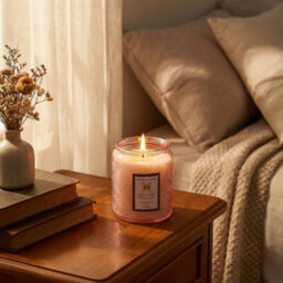 Darphe Pink Embossing Glass Cup Soy Wax Lavender And Eucalyptus Scented Candle With Lid, 7Cm (Dia.) X 9Cm (H)