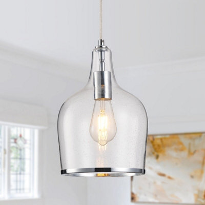 Harper Living Pendant Ceiling Light, Chrome Glass Pendant Lamp With Bubbles Glass Shade, Adjustable Drop (45-150Cm)