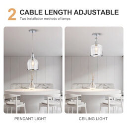 Harper Living Pendant Ceiling Light, Chrome Glass Pendant Lamp With Bubbles Glass Shade, Adjustable Drop (45-150Cm) - thumbnail 7