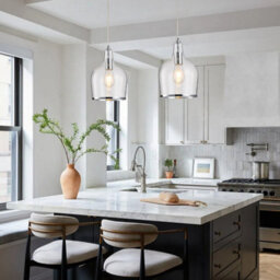 Harper Living Pendant Ceiling Light, Chrome Glass Pendant Lamp With Bubbles Glass Shade, Adjustable Drop (45-150Cm) - thumbnail 3