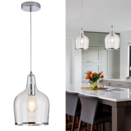 Harper Living Pendant Ceiling Light, Chrome Glass Pendant Lamp With Bubbles Glass Shade, Adjustable Drop (45-150Cm) - thumbnail 6