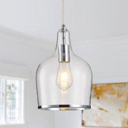 Harper Living Pendant Ceiling Light, Chrome Glass Pendant Lamp With Bubbles Glass Shade, Adjustable Drop (45-150Cm) - thumbnail 1