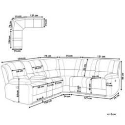 Beliani Manual Recliner Corner Sofa 5 Seater Rokke Fabric Grey Left Hand - thumbnail 3