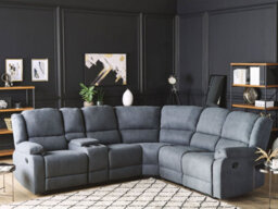 Beliani Manual Recliner Corner Sofa 5 Seater Rokke Fabric Grey Left Hand - thumbnail 2