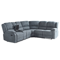 Beliani Manual Recliner Corner Sofa 5 Seater Rokke Fabric Grey Left Hand - thumbnail 5