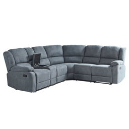 Beliani Manual Recliner Corner Sofa 5 Seater Rokke Fabric Grey Left Hand - thumbnail 4