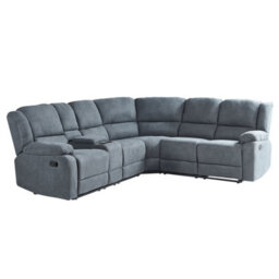 Beliani Manual Recliner Corner Sofa 5 Seater Rokke Fabric Grey Left Hand - thumbnail 1