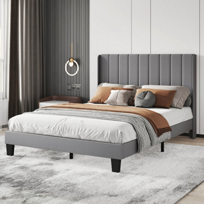 Levede Double Bed Frame Metal And Wood Plush Upholstered Mattress Base - image 1