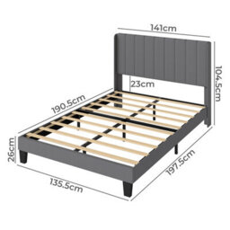 Levede Double Bed Frame Metal And Wood Plush Upholstered Mattress Base - thumbnail 9