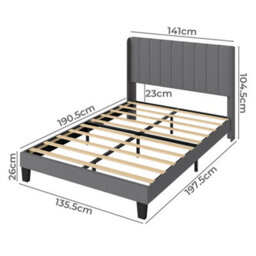 Levede Double Bed Frame Metal And Wood Plush Upholstered Mattress Base - thumbnail 4