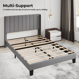 Levede Double Bed Frame Metal And Wood Plush Upholstered Mattress Base - thumbnail 7