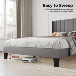 Levede Double Bed Frame Metal And Wood Plush Upholstered Mattress Base - thumbnail 6