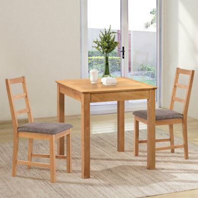 Hallowood Furniture Hereford Small Dining Table With 2 Ladder Back Oak Chairs (Grey Seat) - image 1