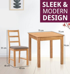 Hallowood Furniture Hereford Small Dining Table With 2 Ladder Back Oak Chairs (Grey Seat) - thumbnail 3
