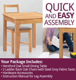 Hallowood Furniture Hereford Small Dining Table With 2 Ladder Back Oak Chairs (Grey Seat) - thumbnail 7