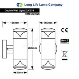 Long Life Lamps Company Modern Outdoor Wall Light Up Down Clear Diffuser Stainless Steel Ip44 Zlc074 - thumbnail 2