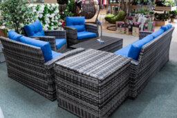 Sh&g Edgerton 7 Seater Sofa Set - 6 Piece Table, Chairs & Sofa - Brown Rattan With Grey Cushions - Indoor & Outdoor - thumbnail 4