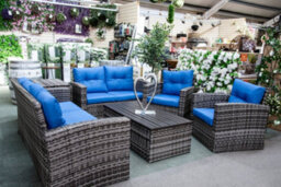 Sh&g Edgerton 7 Seater Sofa Set - 6 Piece Table, Chairs & Sofa - Brown Rattan With Grey Cushions - Indoor & Outdoor - thumbnail 3