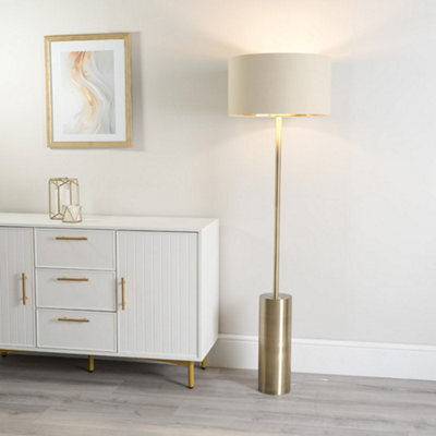 Valuelights Lexy Antique Brass Rotary Dimmer Switch Floor Lamp With Beige/gold Shade - image 1