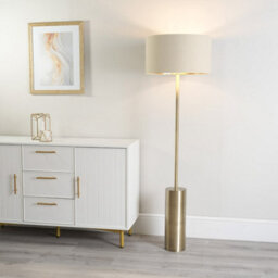 Valuelights Lexy Antique Brass Rotary Dimmer Switch Floor Lamp With Beige/gold Shade
