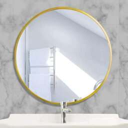 Biznest 50Cm Large Round Gold Wall Mounted Mirror Brass Metal Frame Bathroom Living Room - thumbnail 2