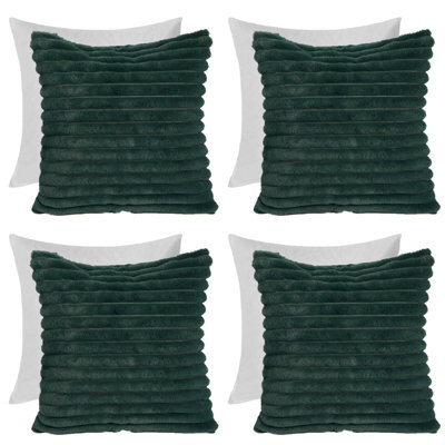 OHS 4 X Faux Fur Thick Rib Filled Cushion Covers, 45 X 45Cm - Green - image 1