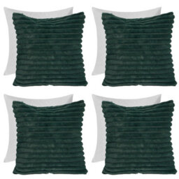 OHS 4 X Faux Fur Thick Rib Filled Cushion Covers, 45 X 45Cm - Green