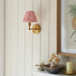 Luminosa Lighting Luminosa Burley Rechargeable Brushed Aged Brass Plate Wall Light With Coral Pink Fabric Ripple Shade 16Cm Integrated Led - thumbnail 3