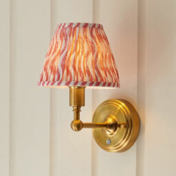 Luminosa Lighting Luminosa Burley Rechargeable Brushed Aged Brass Plate Wall Light With Coral Pink Fabric Ripple Shade 16Cm Integrated Led - thumbnail 4