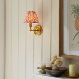 Luminosa Lighting Luminosa Burley Rechargeable Brushed Aged Brass Plate Wall Light With Coral Pink Fabric Ripple Shade 16Cm Integrated Led - thumbnail 2
