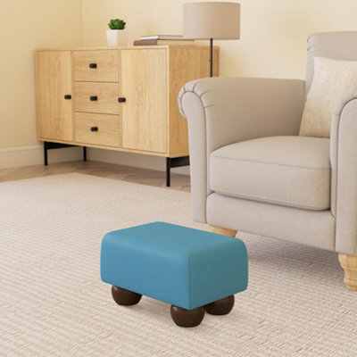 Lapis Blue Mahogany Wood Bun Feet Faux Leather Small Footstool Handmade Uk By Footstools Direct - image 1