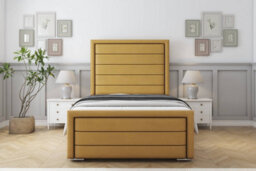 "Sloomy Ashford Mustard Plush Bed Frame With Mattress With 50"" Upholstered Headboard 4' Small Double" - thumbnail 1