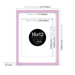"16X12"" Lilac Frame With Mount For 12X10"" Pictures 20mm Slim Edge Portrait And Landscape Display With Wall Hooks" - thumbnail 2