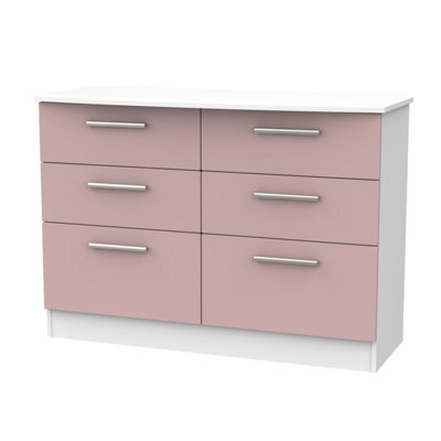 Harrow 6 Drawer Wide Chest In Kobe Pink & White (Ready Assembled)