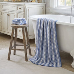 Living And Home 4 Pack Polyester Towel Set Blue Zigzag Wave Stripe Soft Absorbent Hanging Loop Bathroom Towel Kit - thumbnail 2