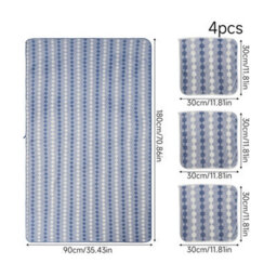 Living And Home 4 Pack Polyester Towel Set Blue Zigzag Wave Stripe Soft Absorbent Hanging Loop Bathroom Towel Kit - thumbnail 8
