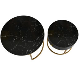Round Nesting Coffee Tables With Drawer, Storage And Gold Metal Frames - thumbnail 8