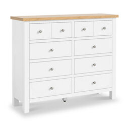 Farrow White 4 Over 6 Chest Of Drawers Fully Assembled - Painted With Oak Top By Roseland Furniture