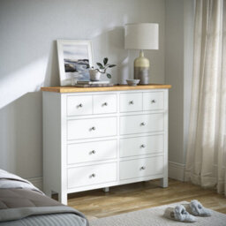 Farro White 4 Over 6 Chest Of Drawers Fully Assembled - Painted With Oak Top By Roseland Furniture - thumbnail 3