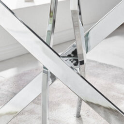 Furniturebox Leonardo 6 Seater Rectangular Glass Dining Table With Silver Metal Leg & 6 Grey Milan Faux Leather Silver Leg Chairs - thumbnail 5