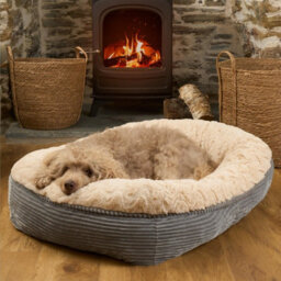 OHS Faux Fur Dog Bed Washable Plush Soft Fleece Ribbed Pet Basket Cushion Warm Cosy - thumbnail 2