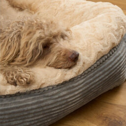 OHS Faux Fur Dog Bed Washable Plush Soft Fleece Ribbed Pet Basket Cushion Warm Cosy - thumbnail 3