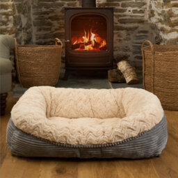OHS Faux Fur Dog Bed Washable Plush Soft Fleece Ribbed Pet Basket Cushion Warm Cosy - thumbnail 4