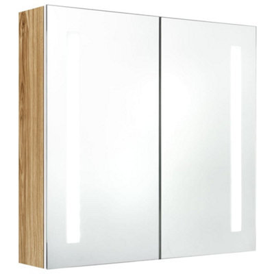 Berkfield Stylish Led Bathroom Mirror Cabinet White And Oak 62X14X60 Cm - image 1